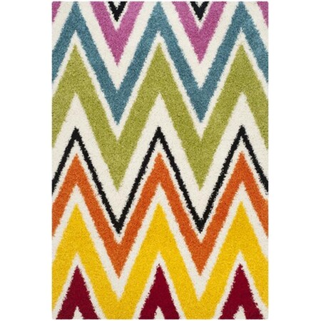 Safavieh Kids Shag Power Loomed Rectangle Rug- Ivory - Multi- 5 ft. 3 in. x 7 ft. 6 in. SGK567A-5